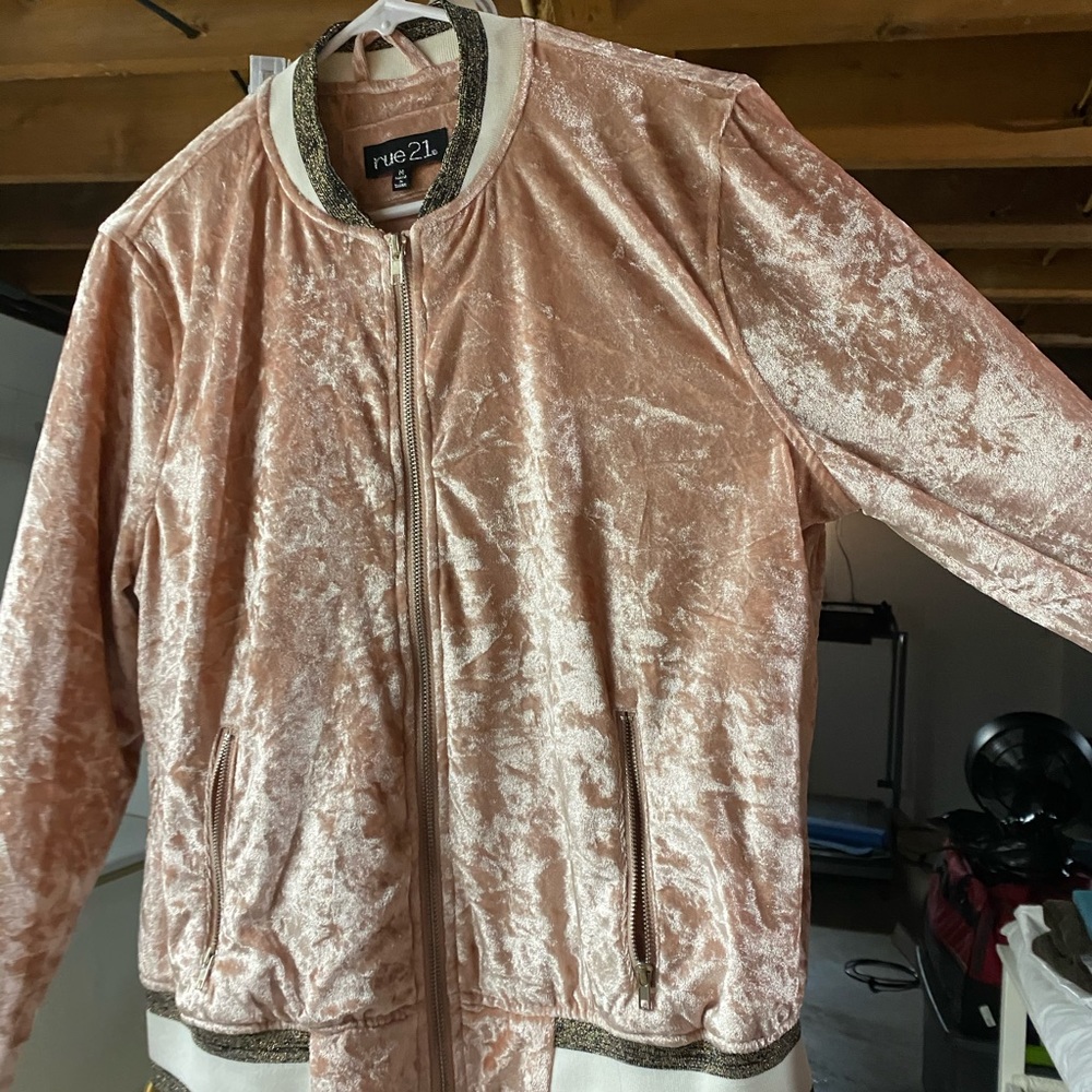 Rue 21 Pink Velvet Bomber Jacket